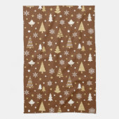 Weihnachtsbäume Snowflakes Pattern Brown Geschirrtuch (Vertikal)
