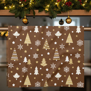 Weihnachtsbäume Snowflakes Pattern Brown Geschirrtuch