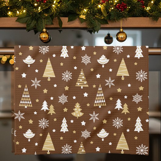Weihnachtsbäume Snowflakes Pattern Brown Geschirrtuch