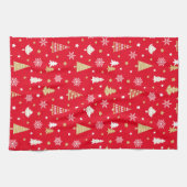 Weihnachtsbäume Snowflakes Rotes Gold Geschirrtuch (Horizontal)