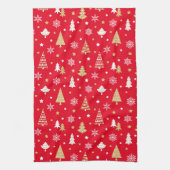 Weihnachtsbäume Snowflakes Rotes Gold Geschirrtuch (Vertikal)