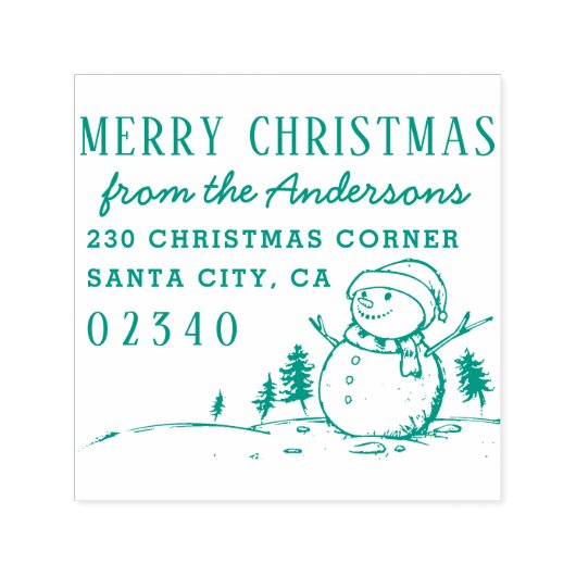Weihnachtsbäume & Snowman Name & Rücksendeadresse Permastempel (Design)