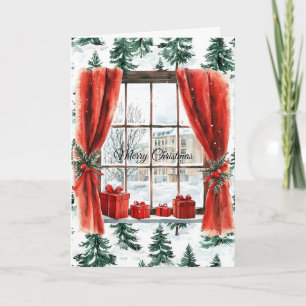 Weihnachtsbäume Stadtfenster im Winter Karte