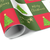 Weihnachtsbäume Sterne Frohe Weihnachtsschrift Geschenkpapier (Rolleneckpunkt)