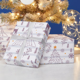 Weihnachtsbäume Sterne Schneeflocken Gestreift Wei Geschenkpapier