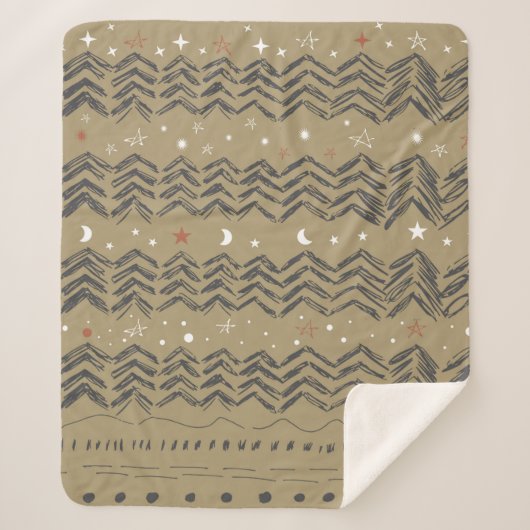 Weihnachtsbäume, Sterne und Schneeflocken in Rot,  Sherpadecke (Vorderseite)