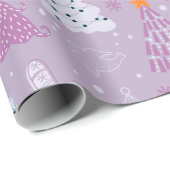 Weihnachtsbäume Tauben Schneeflocken Lila Weihnach Geschenkpapier (Rolleneckpunkt)