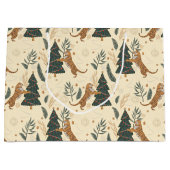 Weihnachtsbäume & Tiger Custom Beige Backbround Große Geschenktüte (Vorderseite)