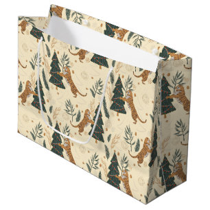 Weihnachtsbäume & Tiger Custom Beige Backbround Große Geschenktüte