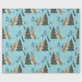 Weihnachtsbäume & Tiger Muster Blaue Hintergrundfa Geschenkpapier (Flach)