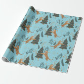 Weihnachtsbäume & Tiger Muster Blaue Hintergrundfa Geschenkpapier (Ungerollt)