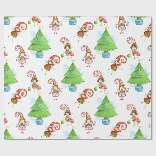 Weihnachtsbäume u. Fee-Geschenk-Verpackung Geschenkpapier (Flach)