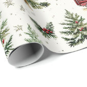 Weihnachtsbäume und alte rote Lastwagen Geschenkpapier (Rolleneckpunkt)