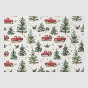 Weihnachtsbäume und alte rote Lastwagen Seidenpapier