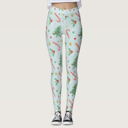 Weihnachtsbäume und Candy Canes Leggings (Vorderseite)