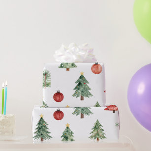 Weihnachtsbäume und Christbaumkugeln Geschenkpapier