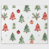 Weihnachtsbäume und Christbaumkugeln Geschenkpapier (Flach)