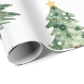 Weihnachtsbäume und Christbaumkugeln Geschenkpapier (Rolleneckpunkt)