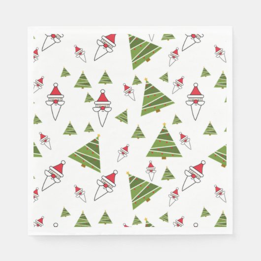Weihnachtsbäume und der Weihnachtsmann Serviette (Vorderseite)