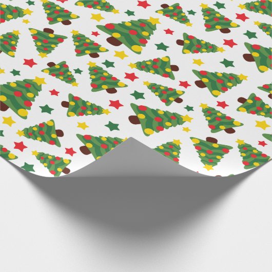 Weihnachtsbäume und farbenfrohe Sterne Festlich we Geschenkpapier (Ecke)
