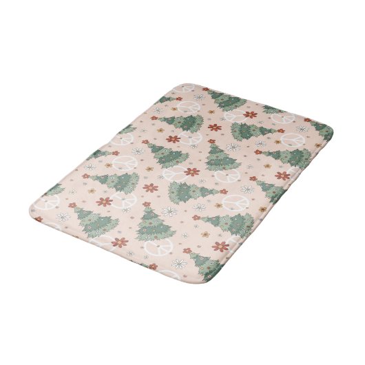 Weihnachtsbäume und Friedenszeichen Muster Badematte (Schrägansicht)