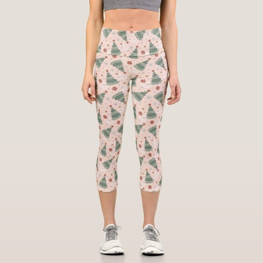 Weihnachtsbäume und Friedenszeichen Muster Capri Leggings (Vorderseite)