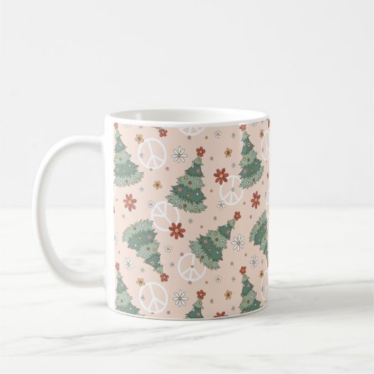 Weihnachtsbäume und Friedenszeichen Muster Kaffeetasse (Links)