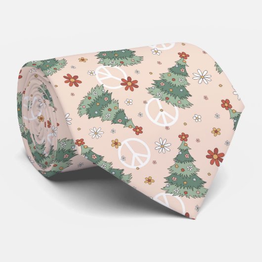 Weihnachtsbäume und Friedenszeichen Muster Krawatte (Gerollt)