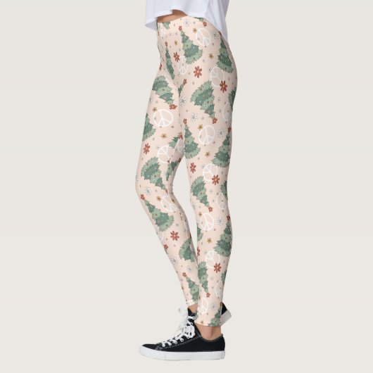 Weihnachtsbäume und Friedenszeichen Muster Leggings (Links)