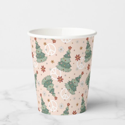 Weihnachtsbäume und Friedenszeichen Muster Pappbecher (Links)