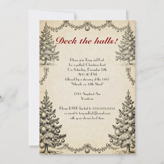 Weihnachtsbäume und Garlands Feiertage Party Einladung (Vorderseite)
