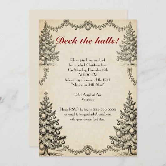 Weihnachtsbäume und Garlands Feiertage Party Einladung (Vorne/Hinten)