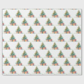 Weihnachtsbäume und Geschenke im Wasser Geschenkpapier (Flach)