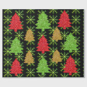 Weihnachtsbäume und goldene Schneeflocken für den Geschenkpapier (Flach)