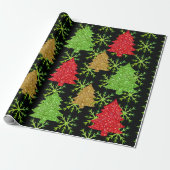 Weihnachtsbäume und goldene Schneeflocken für den Geschenkpapier (Ungerollt)
