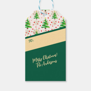 Weihnachtsbäume und Goldschneeflocken Geschenkanhänger