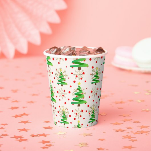 Weihnachtsbäume und Goldschneeflocken Pappbecher (Insitu)