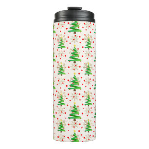 Weihnachtsbäume und Goldschneeflocken Thermosbecher