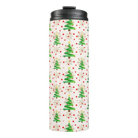 Weihnachtsbäume und Goldschneeflocken Thermosbecher (Vorderseite)