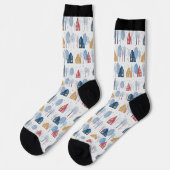 Weihnachtsbäume und Häuser Socken (Linkes Detail)