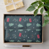 Weihnachtsbäume und Holly Modern Muster Dunkelblau Seidenpapier (Geschenk)