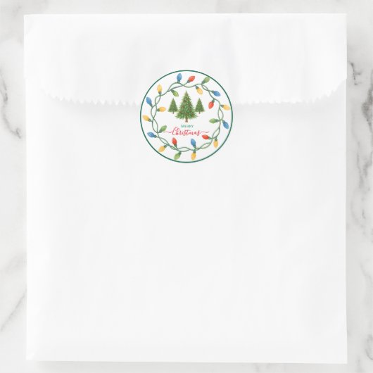 Weihnachtsbäume und Lichterdesign Runder Aufkleber (Tasche)