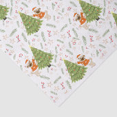 Weihnachtsbäume und Mops-Hundemuster Seidenpapier (Ausschnitt)