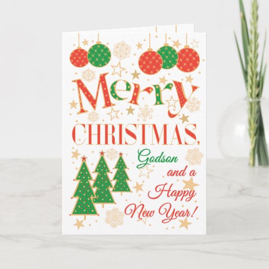 Weihnachtsbäume und Ornamente für Godson Karte (Vorderseite)