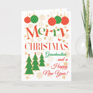 Weihnachtsbäume und Ornamente für Großmutter Karte