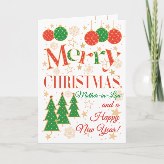 Weihnachtsbäume und Ornamente für Schwiegermutter Karte (Vorderseite)