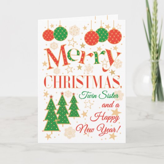 Weihnachtsbäume und Ornamente für Zwillingsschwest Karte (Vorderseite)