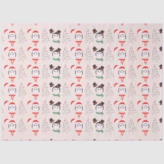 Weihnachtsbäume und Pinguine Beige Weihnachten Seidenpapier (Vorderseite)