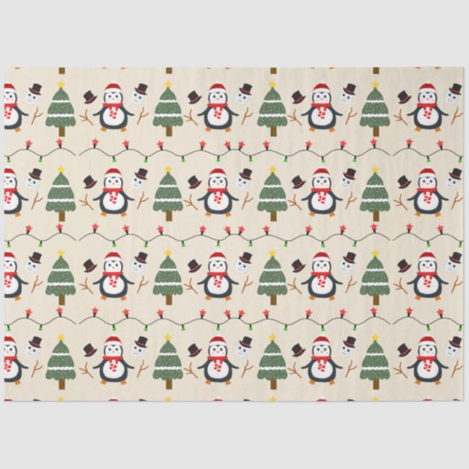 Weihnachtsbäume und Pinguine Weihnachten Seidenpapier (Vorderseite)