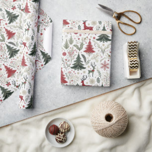 Weihnachtsbäume und Rentiere Geschenkpapier